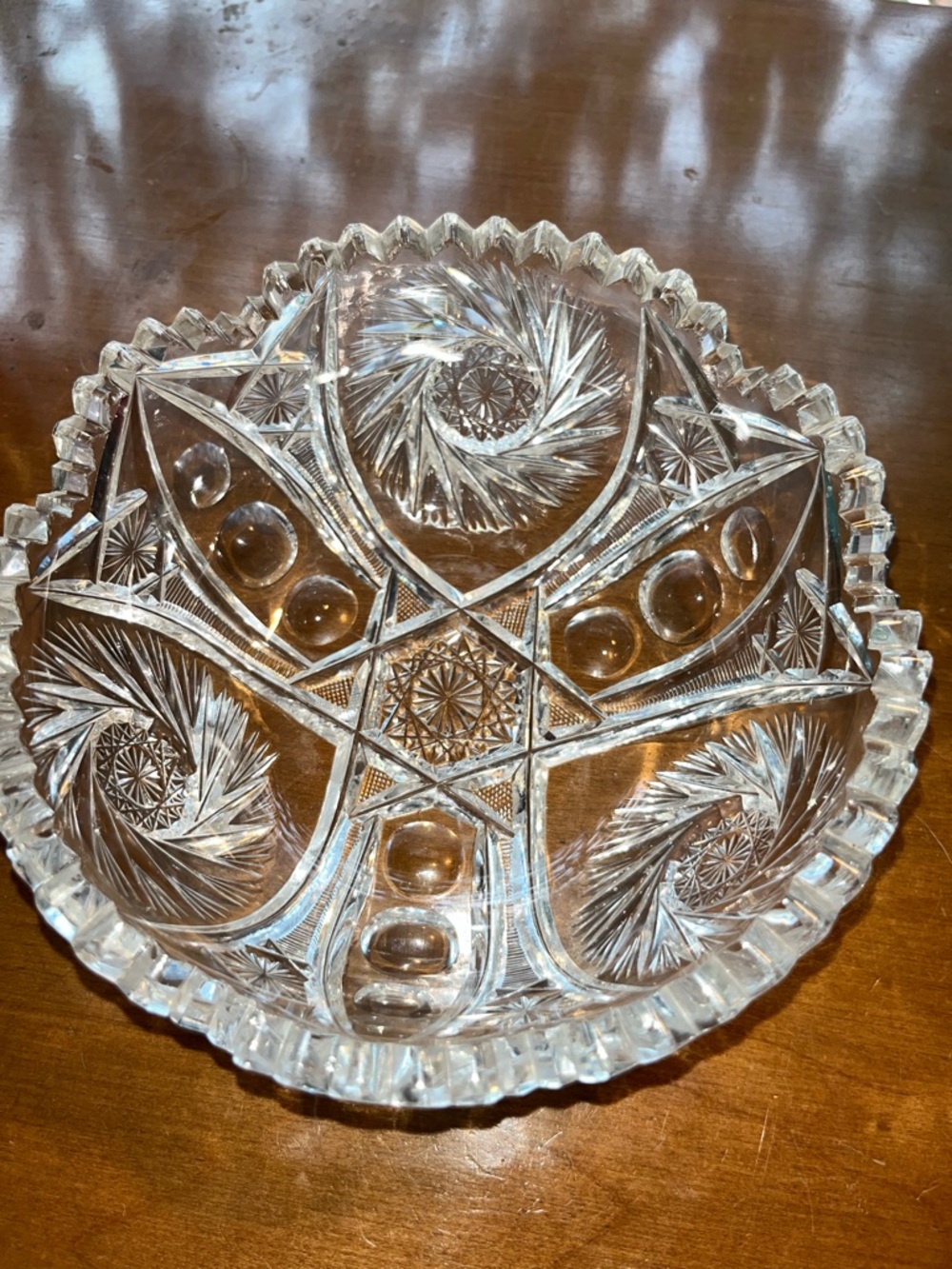 Antique American Brilliant Period Cut Glass Bowl - Buzzsaw Pinwheel & Hobstar - Picture 3 of 9